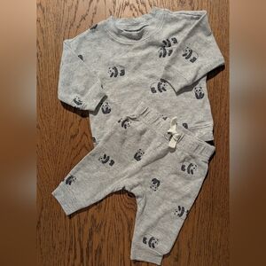 0M-3M - Cozy Gray Panda Baby Set - Gender neutral